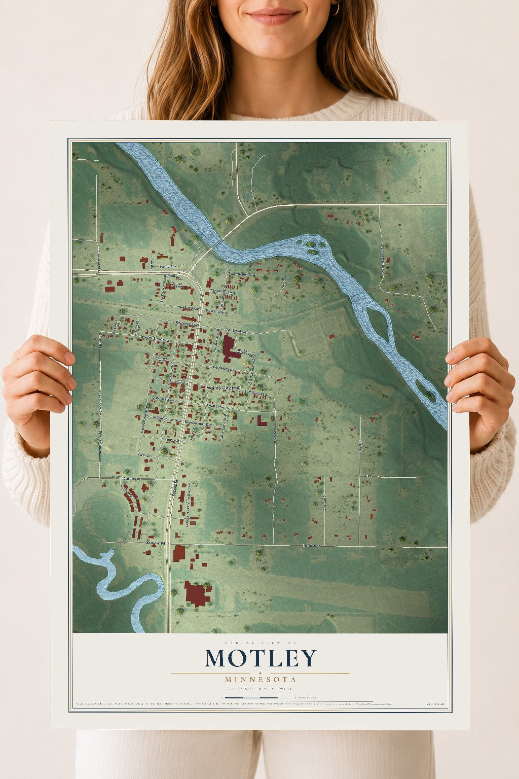 Map of Motley, Minnesota, 18 x 24 inch unframed archival matte print