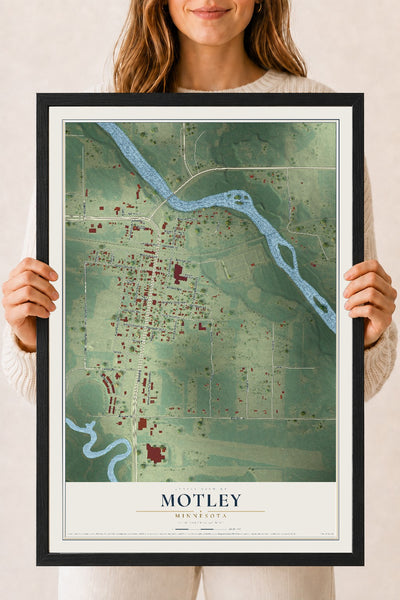 Map of Motley, Minnesota, 18 x 24 inch print in a black wood frame