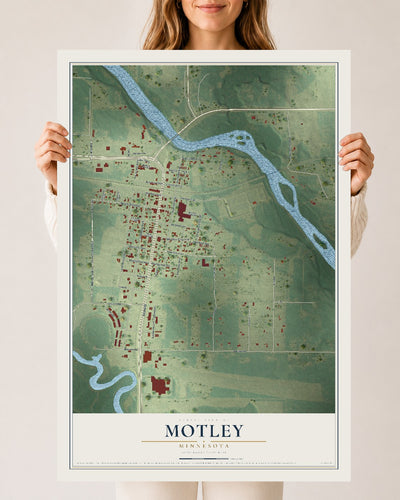 Map of Motley, Minnesota, 24 x 36 inch unframed archival matte print