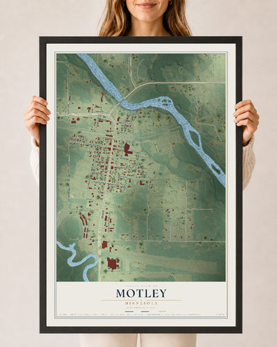 Map of Motley, Minnesota, 24 x 36 inch print in a black wood frame