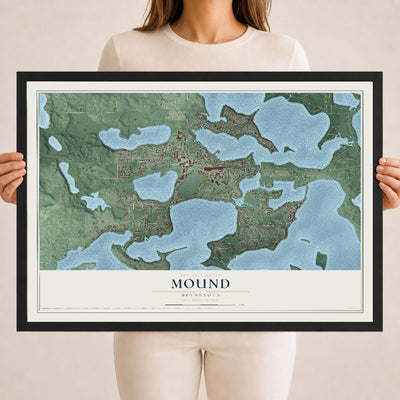 Map of Mound, Minnesota, 18 x 24 inch print in a black wood frame