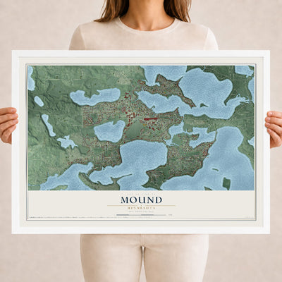 Map of Mound, Minnesota, 18 x 24 inch print in a white wood frame