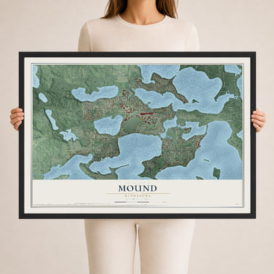 Map of Mound, Minnesota, 24 x 36 inch print in a black wood frame