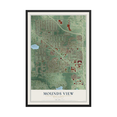 Map of Mounds View, Minnesota, 12 x 18 inch print in a black wood frame