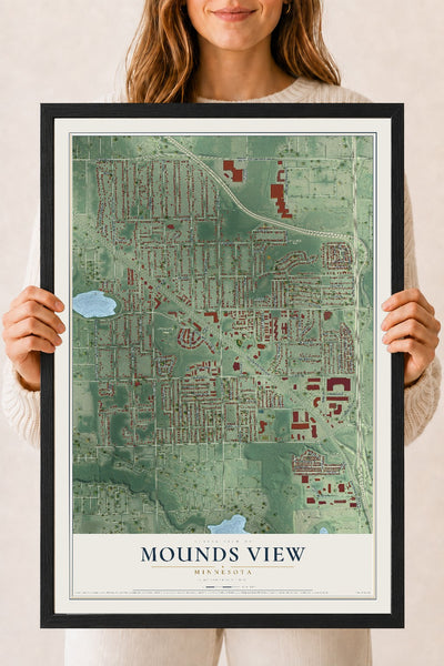 Map of Mounds View, Minnesota, 18 x 24 inch print in a black wood frame