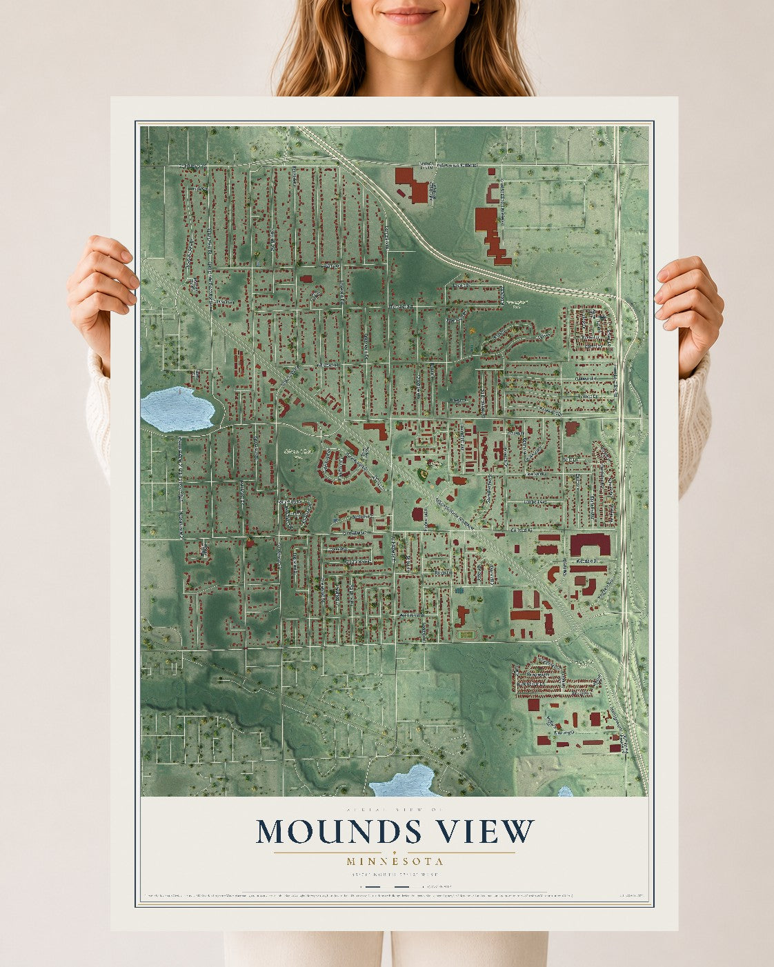 Map of Mounds View, Minnesota, 24 x 36 inch unframed archival matte print