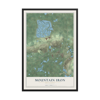 Map of Mountain Iron, Minnesota, 12 x 18 inch print in a black wood frame