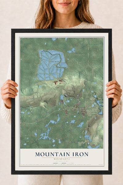 Map of Mountain Iron, Minnesota, 18 x 24 inch print in a black wood frame