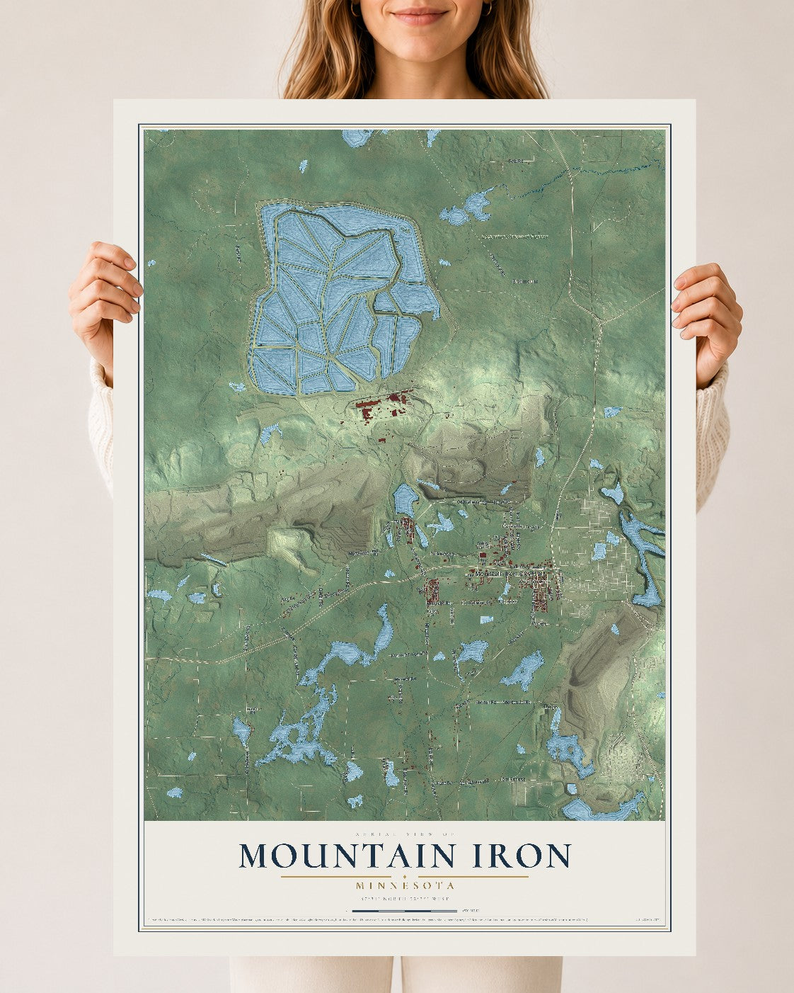 Map of Mountain Iron, Minnesota, 24 x 36 inch unframed archival matte print