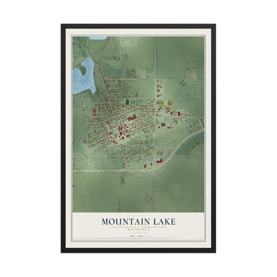 Map of Mountain Lake, Minnesota, 12 x 18 inch print in a black wood frame