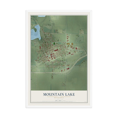 Map of Mountain Lake, Minnesota, 12 x 18 inch print in a white wood frame