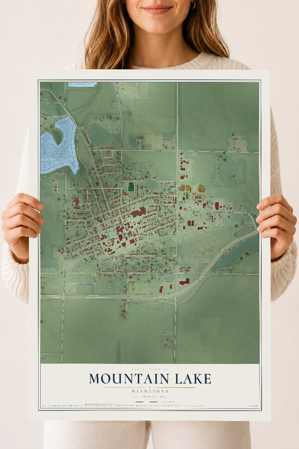 Map of Mountain Lake, Minnesota, 18 x 24 inch unframed archival matte print
