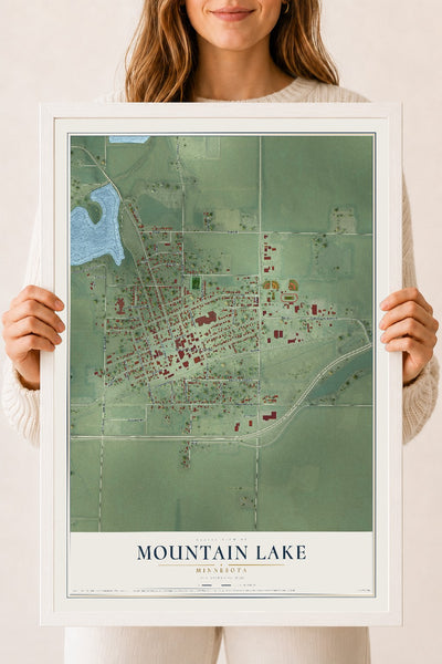 Map of Mountain Lake, Minnesota, 18 x 24 inch print in a white wood frame