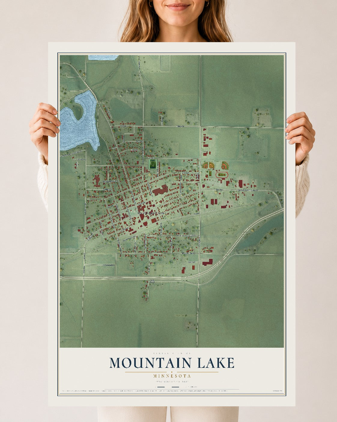 Map of Mountain Lake, Minnesota, 24 x 36 inch unframed archival matte print