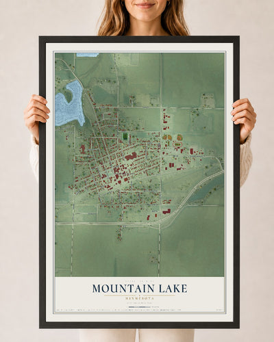 Map of Mountain Lake, Minnesota, 24 x 36 inch print in a black wood frame