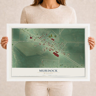 Map of Murdock, Minnesota, 12 x 18 inch print in a white wood frame