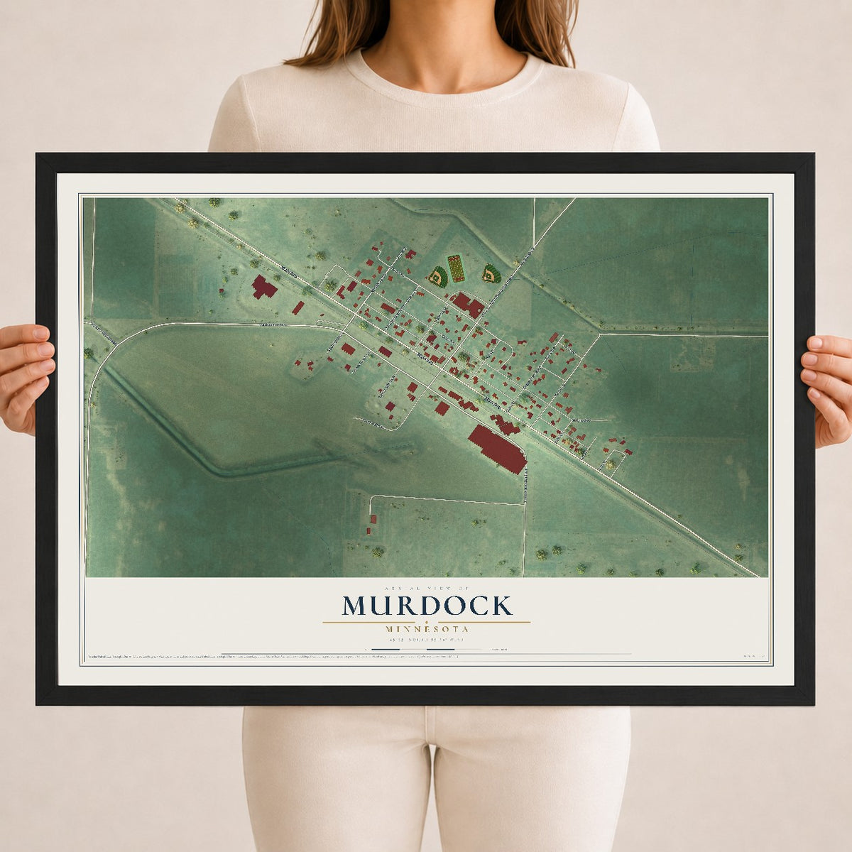 Map of Murdock, Minnesota, 18 x 24 inch print in a black wood frame