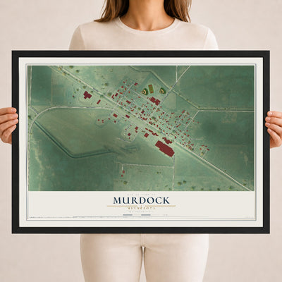 Map of Murdock, Minnesota, 18 x 24 inch print in a black wood frame