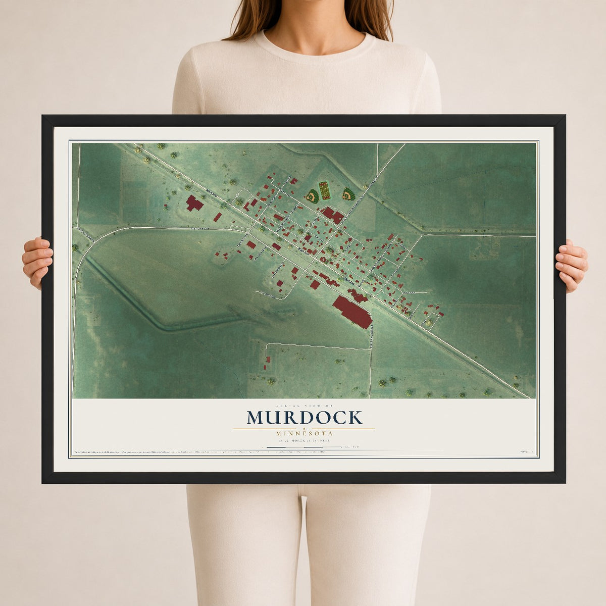 Map of Murdock, Minnesota, 24 x 36 inch print in a black wood frame