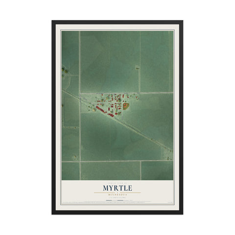 Map of Myrtle, Minnesota, 12 x 18 inch print in a black wood frame