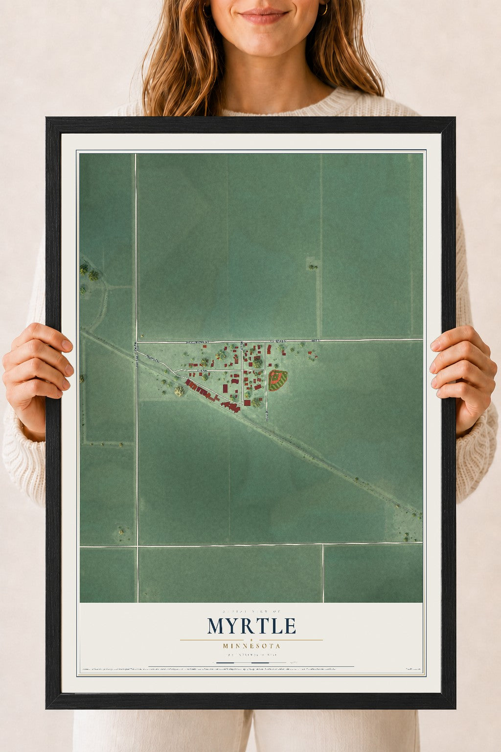 Map of Myrtle, Minnesota, 18 x 24 inch print in a black wood frame
