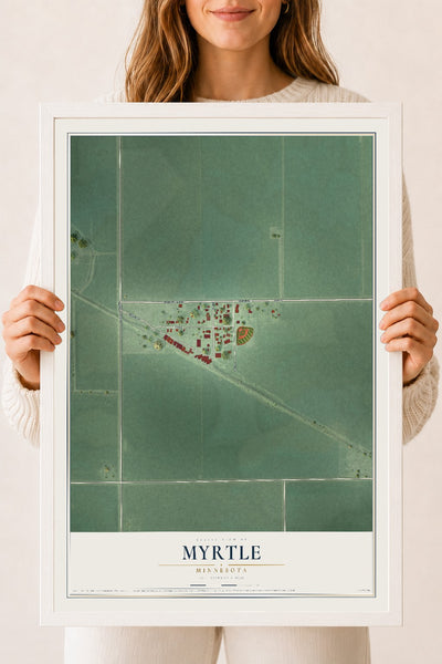 Map of Myrtle, Minnesota, 18 x 24 inch print in a white wood frame