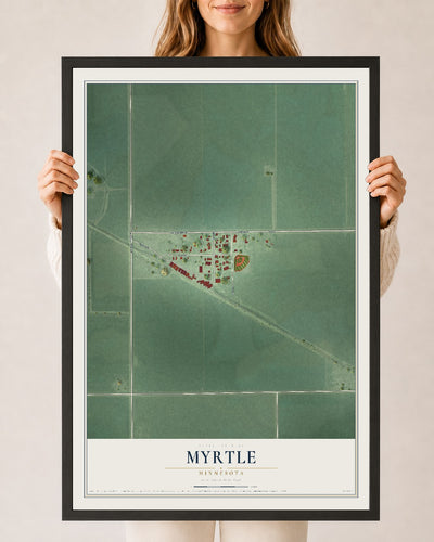 Map of Myrtle, Minnesota, 24 x 36 inch print in a black wood frame