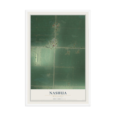 Map of Nashua, Minnesota, 12 x 18 inch print in a white wood frame
