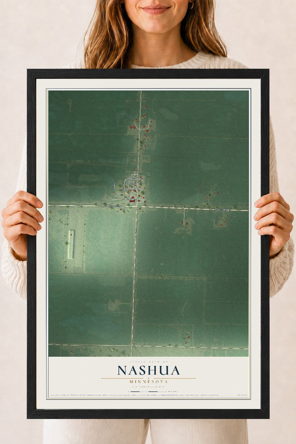 Map of Nashua, Minnesota, 18 x 24 inch print in a black wood frame