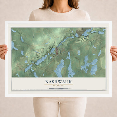 Map of Nashwauk, Minnesota, 18 x 24 inch print in a white wood frame