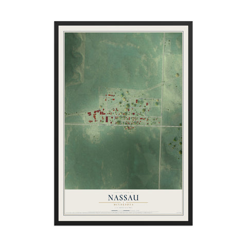 Map of Nassau, Minnesota, 12 x 18 inch print in a black wood frame