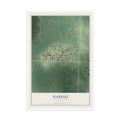 Map of Nassau, Minnesota, 12 x 18 inch print in a white wood frame