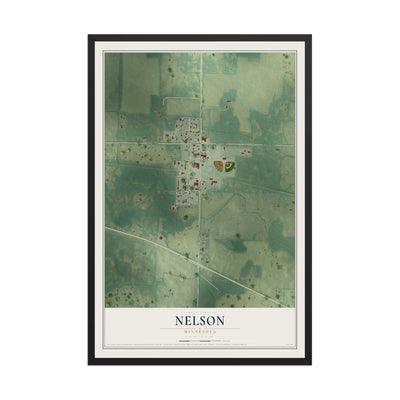 Map of Nelson, Minnesota, 12 x 18 inch print in a black wood frame