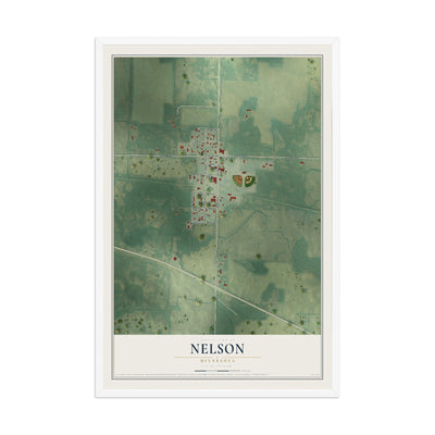 Map of Nelson, Minnesota, 12 x 18 inch print in a white wood frame