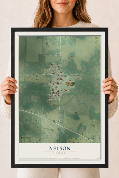Map of Nelson, Minnesota, 18 x 24 inch print in a black wood frame