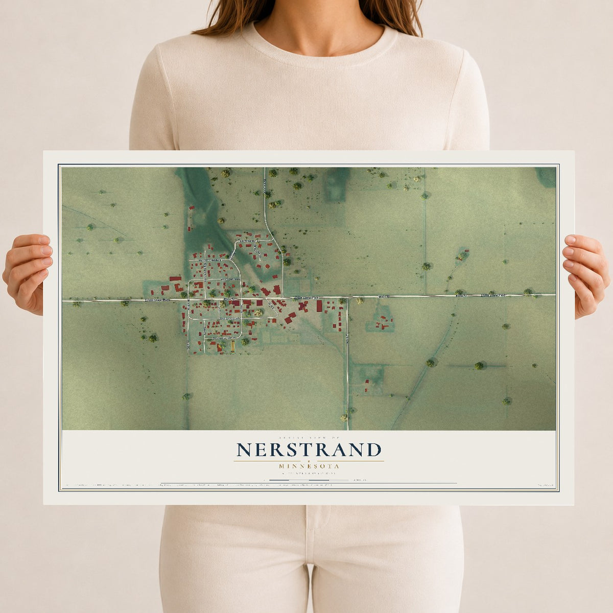 Map of Nerstrand, Minnesota, 12 x 18 inch unframed archival matte print