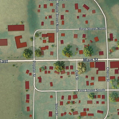 Close-up of the map of Nerstrand, Minnesota print showing street and building detail