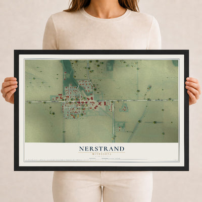 Map of Nerstrand, Minnesota, 12 x 18 inch print in a black wood frame