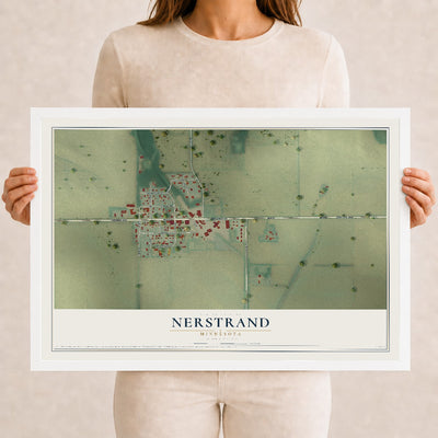 Map of Nerstrand, Minnesota, 12 x 18 inch print in a white wood frame