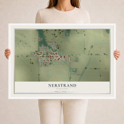 Map of Nerstrand, Minnesota, 24 x 36 inch print in a white wood frame