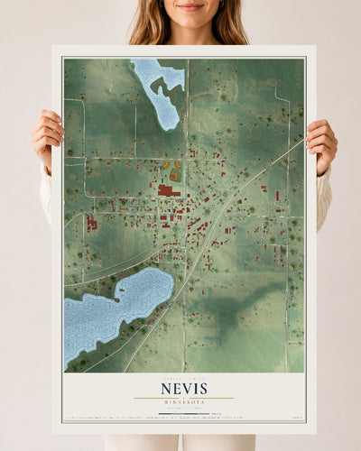 Map of Nevis, Minnesota, 24 x 36 inch unframed archival matte print