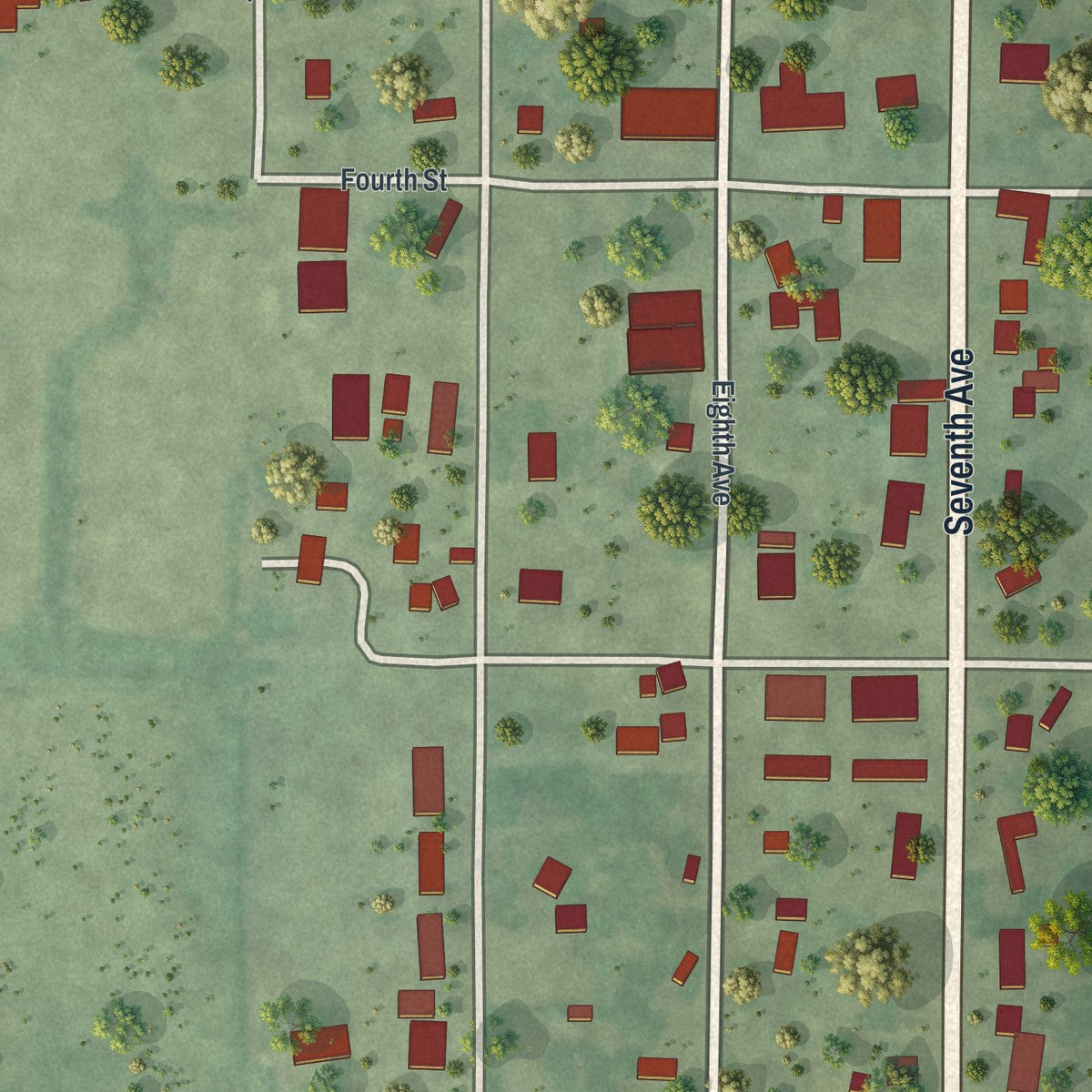 Close-up of the map of New Auburn, Minnesota print showing street and building detail