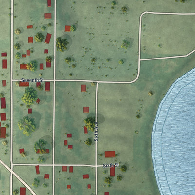 Second close-up of the map of New Auburn, Minnesota print showing more streets and buildings