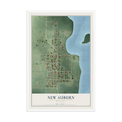 Map of New Auburn, Minnesota, 12 x 18 inch print in a white wood frame