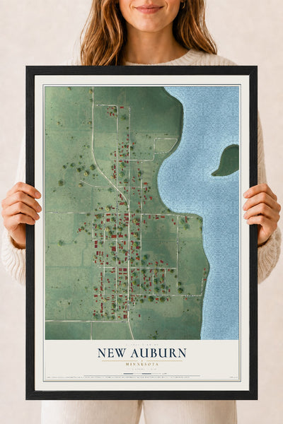 Map of New Auburn, Minnesota, 18 x 24 inch print in a black wood frame