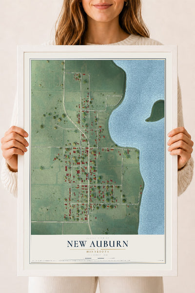 Map of New Auburn, Minnesota, 18 x 24 inch print in a white wood frame