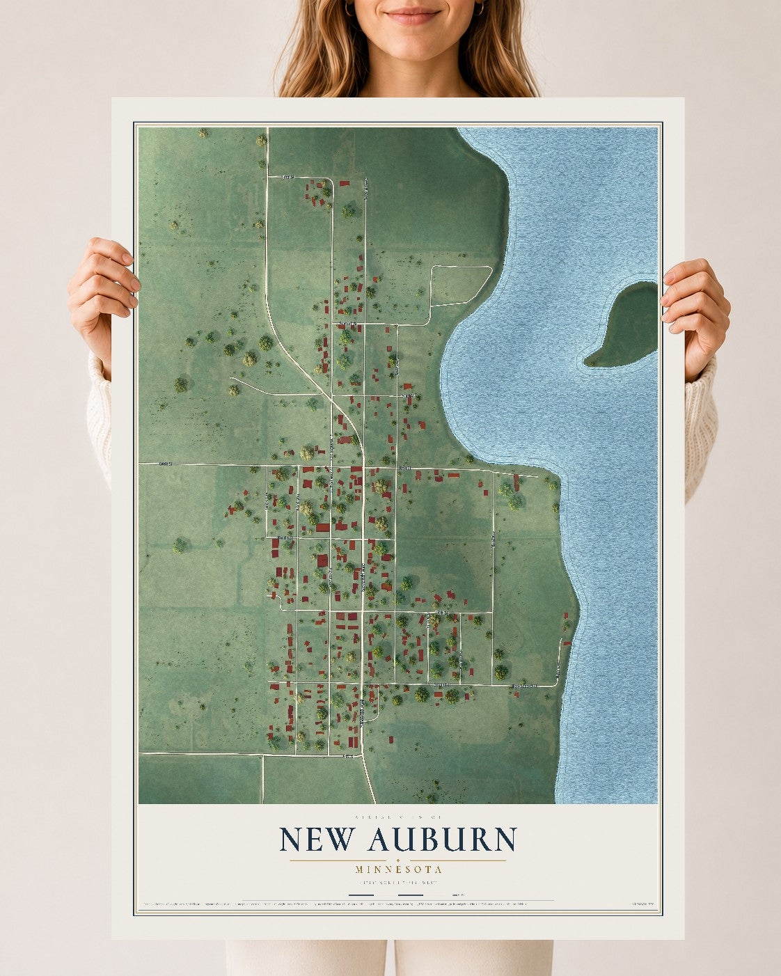 Map of New Auburn, Minnesota, 24 x 36 inch unframed archival matte print