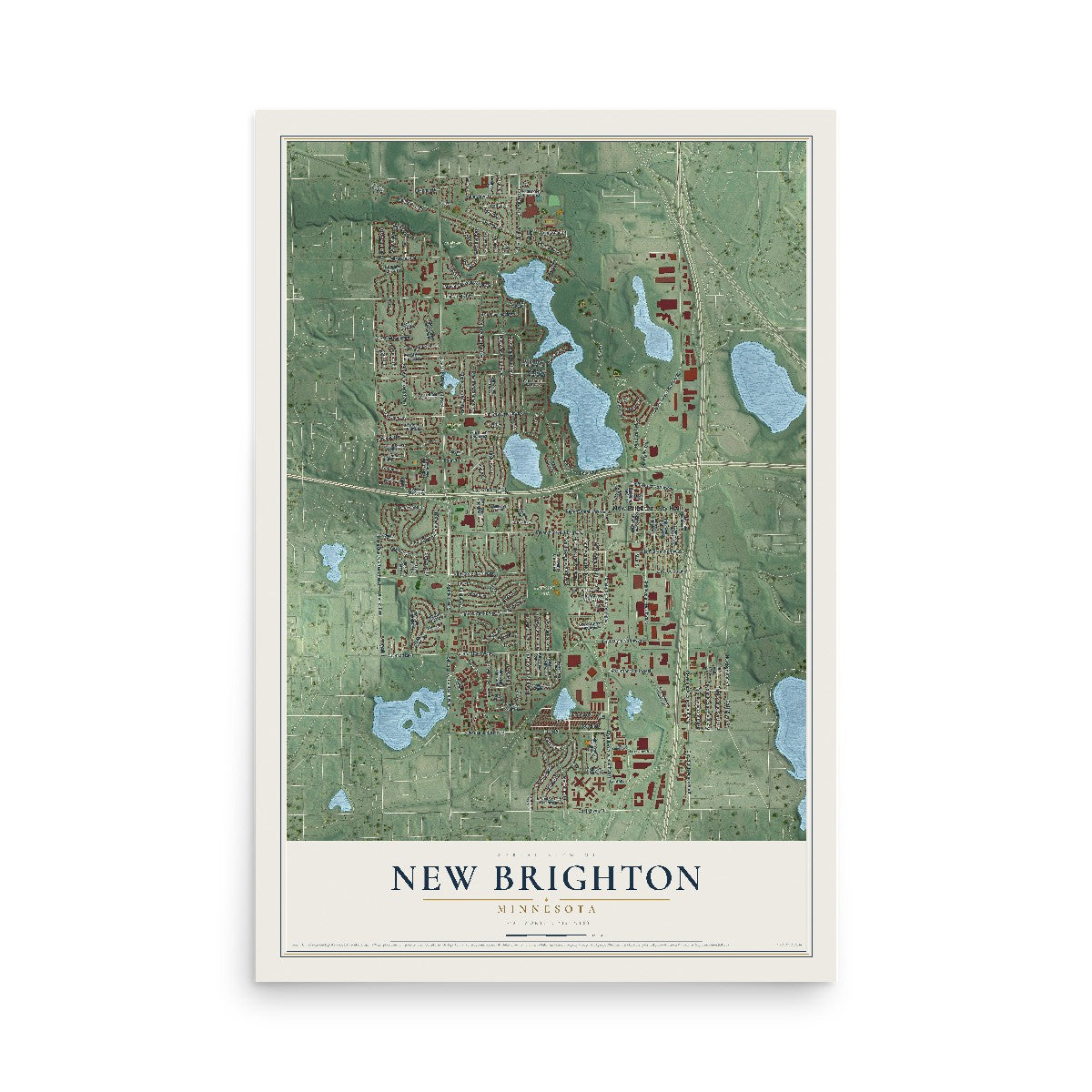 Map of New Brighton, Minnesota, 12 x 18 inch unframed archival matte print