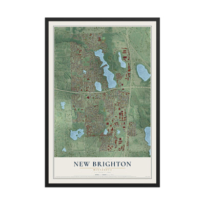 Map of New Brighton, Minnesota, 12 x 18 inch print in a black wood frame