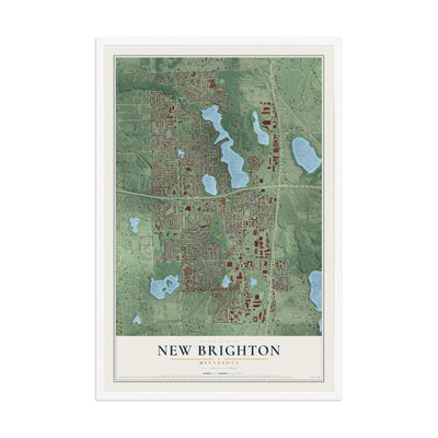 Map of New Brighton, Minnesota, 12 x 18 inch print in a white wood frame